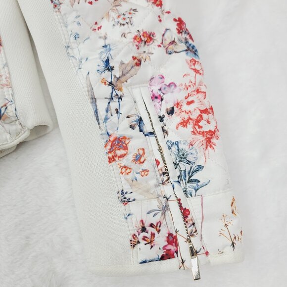 Zara Women's White Red Wild Floral Print Stretch Full-Zip Quilted Jacket Size M - Picture 8 of 14